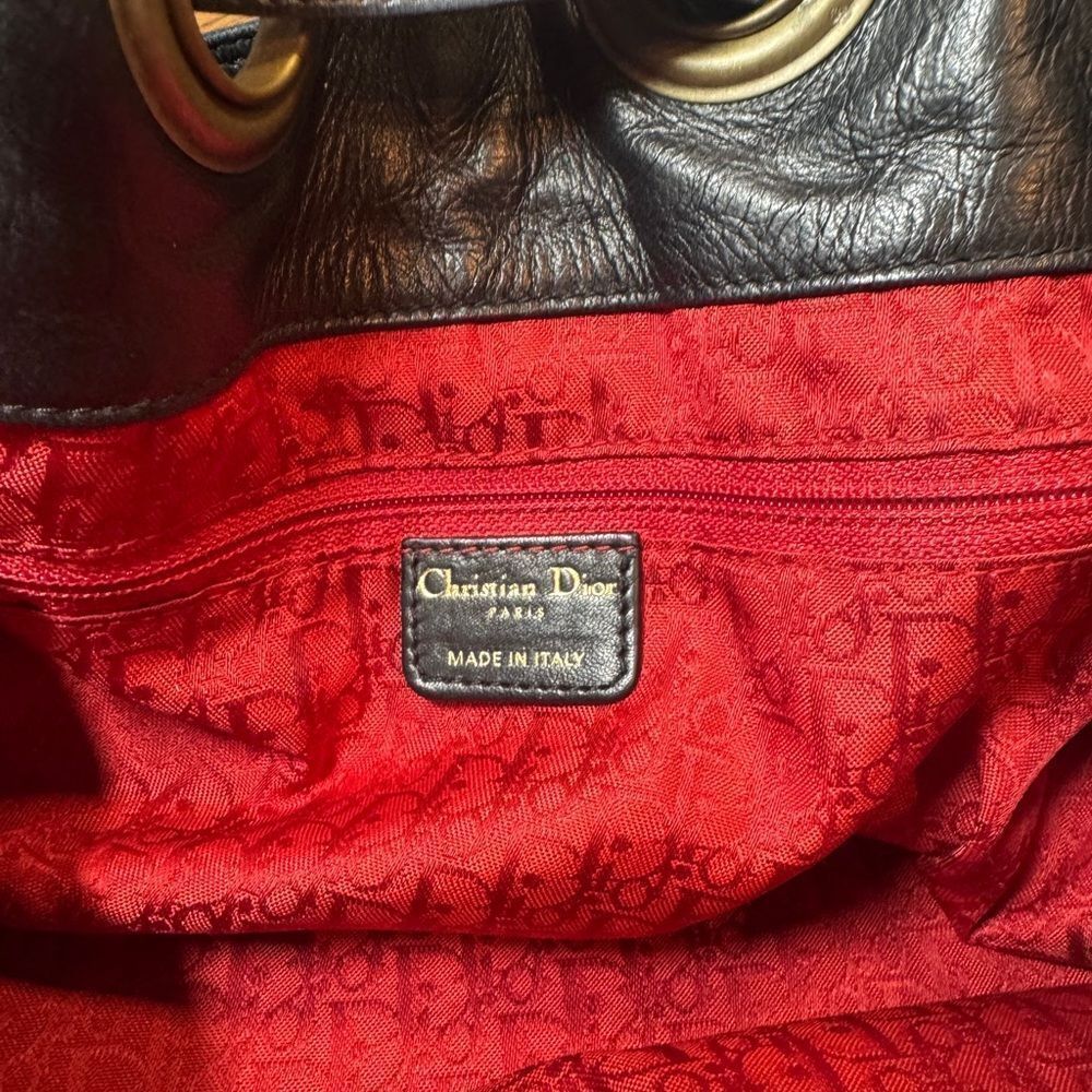 DIOR Black Quilted Cannage Leather Drawstring Hobo Bucket Shoulder Bag Auth Ex++ - Picture 15 of 16